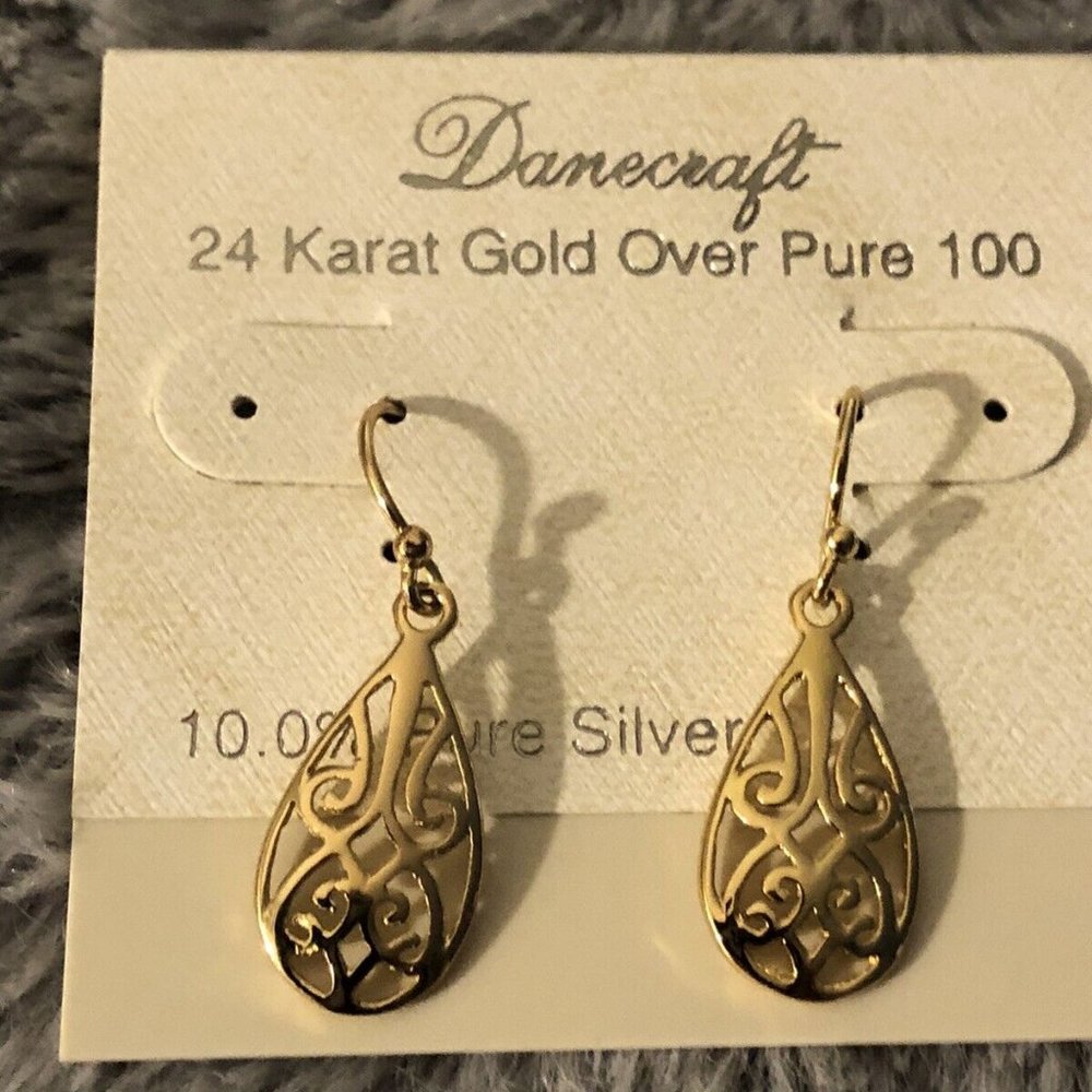 DaneCraft 24KT Gold Over Sterling Silver Filigree Dangle Earrings